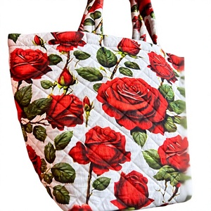 Bolso Tote Acolchado con Diseño Floral Romántico, Estampado Vintage, Bolso de Hombro - Product Image 4