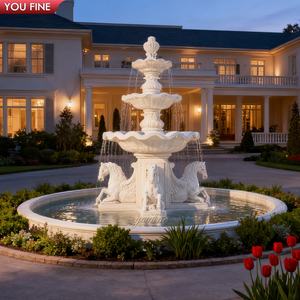 น้ำพุหินอ่อนสีขาวพร้อมม้าแกะสลักด้วยมือสำหรับตกแต่งสวนแบบปรับแต่งได้ - Product Image 4