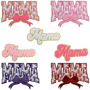 Expédition immédiate, vente en gros, patchs en chenille 3D à repasser pour la fête des mères, avec matériau en feutre, bordure scintillante, pour les vêtements des enseignants et des mamans - Product Image 3