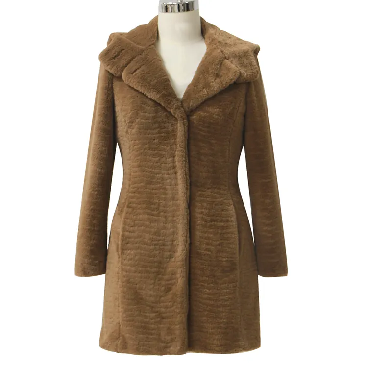 Double-sided Faux Fur Jacket for Women Warm Shepherd Coat and Sueded Coat Coffee Color JHL013