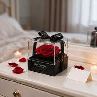 Kotak Perhiasan Akrilik Bunga Abadi Grosir, Hadiah Bunga Mawar Abadi untuk Hari Valentine, Ulang Tahun, Lamaran
