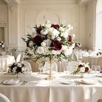 Centres de table personnalisés en gros, colorés, avec verdure et fleurs artificielles, boules blanches, fournitures de décoration de mariage pour événements et fêtes