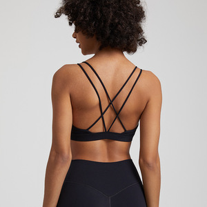 Reggiseno sportivo sportivo da donna in tinta unita Cross Back morbido atletico ad alta resistenza - Product Image 1