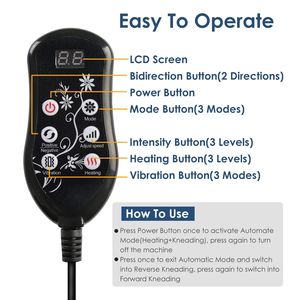 Masseur de cou et de dos Shiatsu 3D avec fonction de chaleur, 3 modes d'intensité pour la maison et la voiture, écran LCD, arrêt automatique D0100XU8MW7 3D S - Product Image 6