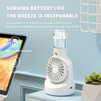 Mini humidificateur de bureau USB en gros d'usine, mini ventilateur cadeau 800 mAh, 4 niveaux de vitesse, ventilateur rafraîchissant à brume d'eau pour bureau, voiture