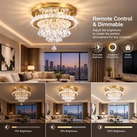Lustre de plafond LED moderne de luxe en or et cristal, en acier inoxydable, avec variateur d'intensité et télécommande pour chambre, cuisine, salle à manger