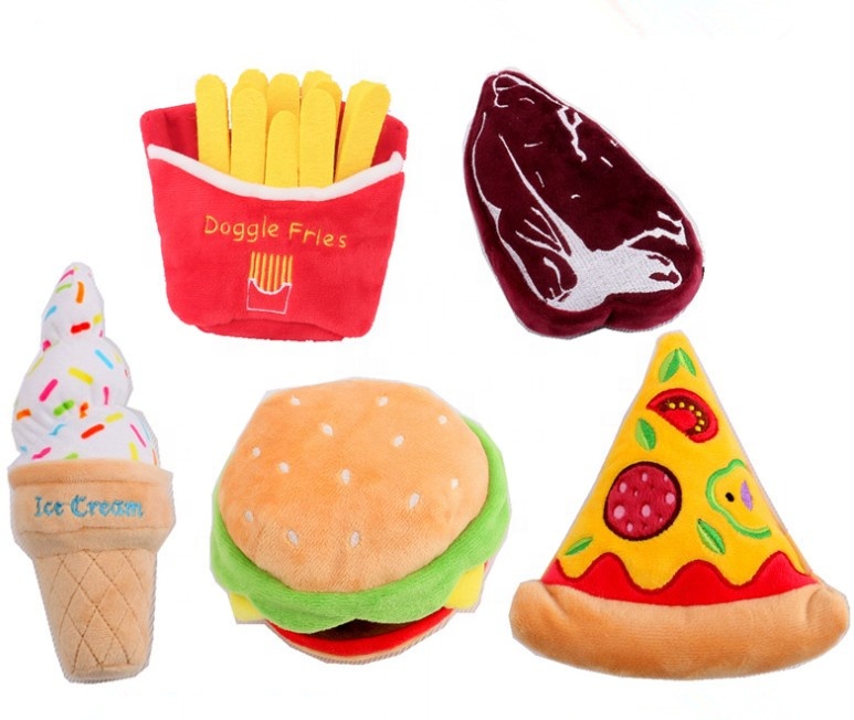 Новая плюшевая игрушка для домашних животных, имитация пиццы, гамбургера, стейка, мороженое, пищалка, еда, игрушка для собак