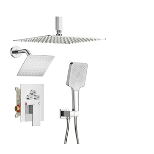 Ensemble de douche mural double avec pommeau de pluie, mitigeur multifonction à bouton, déviateur décoratif, poignée unique et jet de massage doux - Product Image 1