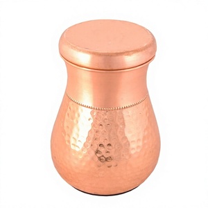 Pure Copper Half Hammered <b>Mini</b> Bedroom <b>Bottle</b> With Lid Matt Finish Carafe Pitcher - Product Image 1