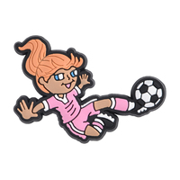 Damen Fußball PVC Schuh-Charms Cartoon Mädchen Fußballspieler Ball Team Logo Pins für Clogs DIY Dekoration Geschenk für Sportfans