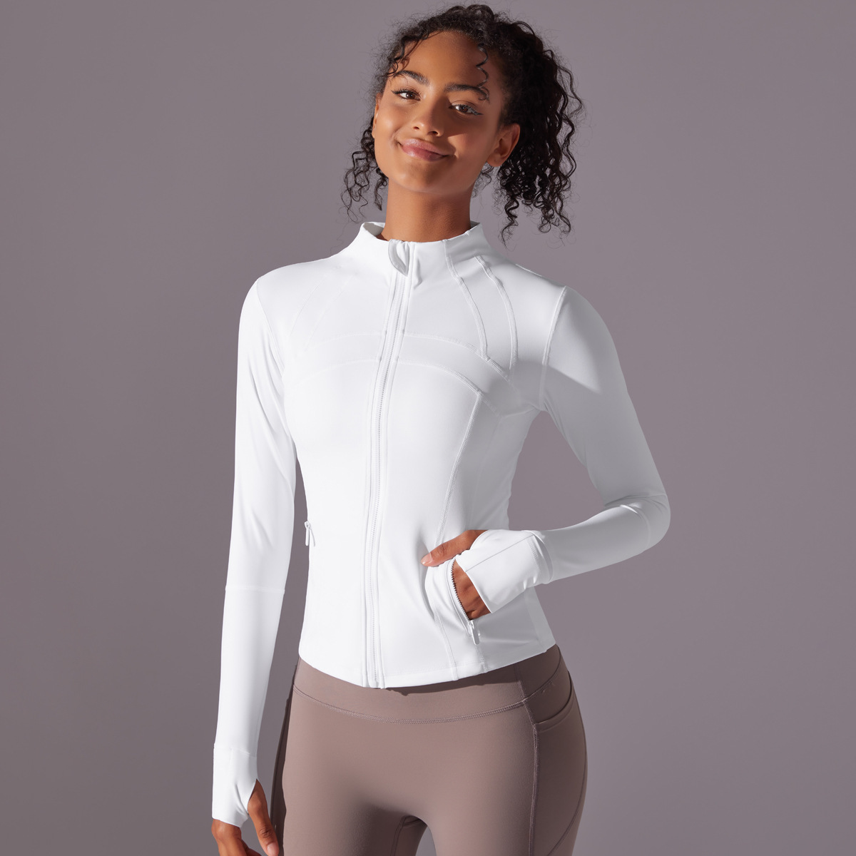 2024 New Double-Sided Nylon Brushed Sports Coat Women's Stand Collar Zipper Long Sleeve Top for Yoga, Fitness & Jogging