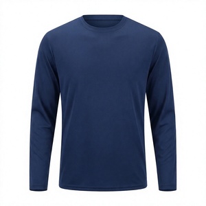 Chemise de pêche à manches longues pour hommes adultes UPF 50 100% polyester respirant à séchage rapide bleu marine uni protection solaire extérieure - Product Image 1