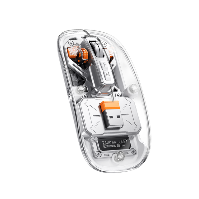 Professional Ergonomic 2.4 GHz RGB AI Voice Rechargeable Wireless Mouse with LED Backlit Multi-Function and Transparent Design