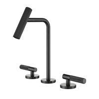 Wholesale Copper Brass Body Gunmetal Gray Widespread Two-Handle Knurled Ceramic Hotel Bathroom Basin Faucet