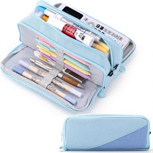 Trousse à crayons en tissu de grande capacité, 3 compartiments, fermeture à glissière, pochette à stylos, organisateur multifonctionnel pour l'école - Product Image 1