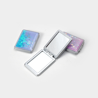 Miroir de maquillage carré portable Winway Ins Style Bling Glitter Quicksand, miroir compact mignon, miroir de poche brillant pour les voyages