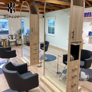 Espejo de Barbería Doble Cara de Vidrio Dorado con Diseño Moderno y Personalizado para Salón de Peluquería, con Almacenamiento y Cajón para Centro Comercial - Product Image 2