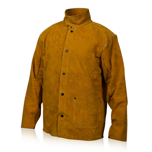 Veste de soudage robuste en daim marron avec manches en polyéthylène, résistante au feu 300°C-500°C, protection de niveau B, coupe classique - Product Image 3