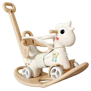 OEM plastic baby car Cute horse rocking horse children's small horse baby car toy widened base does not roll over for 1-8years