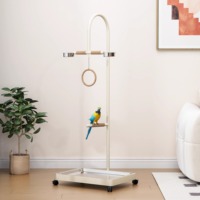 Support pour oiseaux avec roulettes, anneaux et coupelles, perchoir rectangulaire durable en fer forgé et acier inoxydable