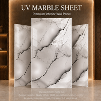 Plaque PVC MORLENX Marbre UV veiné blanc-gris 4x8ft, haute brillance, facile à nettoyer, pour murs TV et projets hôteliers