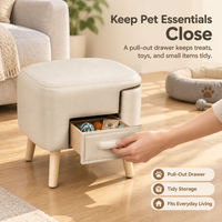 Escabeau pliable moderne 2-en-1 pour animaux de compagnie avec tiroir de rangement antidérapant, pieds en bois et marches tapisées pour chiens