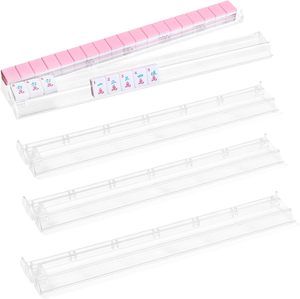 Classic Style Game Accessory Clear Acrylic Mahjong Tile Rack With Pink Pusher Portable Mahjong Rack For 4 Players - Product Image 3