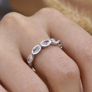 Anillo de boda de plata S925 con diamante talla marquesa MSR-2175 para mujer - Product Image 4