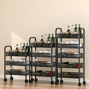 Chariot <span class=keywords><strong>de</strong></span> rangement <span class=keywords><strong>de</strong></span> cuisine contemporain et durable en acier, réglable, <span class=keywords><strong>à</strong></span> 4 roues, multi-niveaux, avec <span class=keywords><strong>étagère</strong></span>s amovibles et empilables - Product Image 6