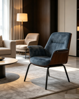Fauteuil pivotant moderne en contreplaqué courbé, fauteuil de salon luxueux rembourré, pieds en métal noir pour salle à manger, salon, hôtel, bureau, café