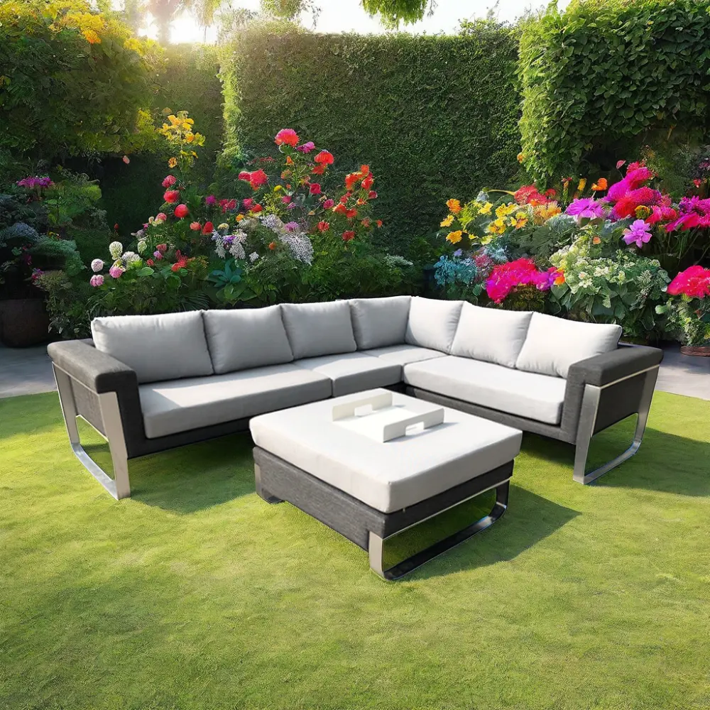 Modern Resort Hotel L-Shape Sofa Set Aluminium Contemporary Fabric Outdoor Sectional for Patio Garden Outdoor Furniture