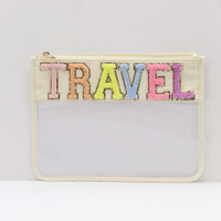 RTS nouveau haut en Nylon imperméable Transparent clair broderie lettre voyage PVC pochette maquillage organisateur SNACKS STUFF pochette à fermeture éclair