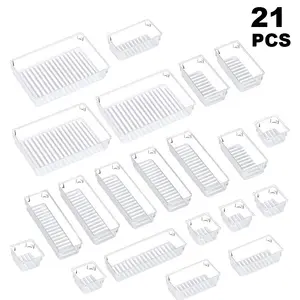 Amazon Sells Well Clear Plastic Drawer Organizers Set 7/14/16/18/20/21/24PCS Storage Bins For Makeup Jewelries And Gadgets