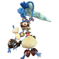 Ensemble d'ornements suspendus pour voiture en bois naturel tressé à la main, style bohème, porte-bonheur, sac de richesse, pendentif rustique, charme chinois, cadeau