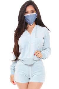 KY Fashion Club Hot Night Junges Mädchen Hoody Pouch Pocket Crop Velours Langarm Hoodie Hohe Taille Short 2 Stück Short Set - Product Image 4