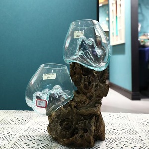 Novo Vaso Criativo de Madeira Maciça para Casa Ornamento de Madeira Natural com Planta Verde e Aquário de Vidro Soprado Hidropônico para Decoração de Casa - Product Image 2