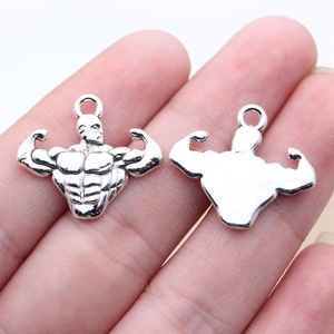 Breloque Crâne Bodybuilder 23x20mm en Alliage de Zinc Argent Vieilli pour Tirette de Fermeture Éclair de Sac de Sport - Product Image 1