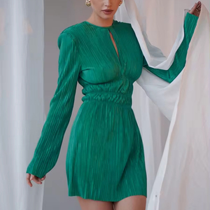 Bán Buôn Dài Tay Áo Bodycon Pleated Hollow Ra Màu Đen Ăn Mặc Giản Dị Thanh Lịch Sang Trọng Đèn <span class=keywords><strong>Flash</strong></span> Sexy Phụ Nữ Quan Hệ Nhân Quả Ăn Mặc - Product Image 1