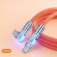 Cable de datos con luz LED de carga rápida de 60w 3A, con conector tipo C de aleación de aluminio con rotación de 180 grados, cable de nailon trenzado de cobre puro para iPhone.