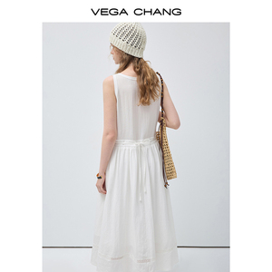 Robe d'été décontractée ample blanche sans manches VEGA CHANG avec ourlet en dentelle ajourée, matière douce <span class=keywords><strong>et</strong></span> confortable - Product Image 6