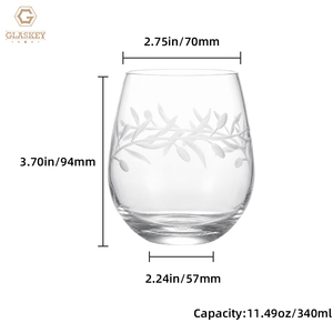 Gelas Anggur Tanpa Tangkai 11oz 340ml, Kaca Berukir Bebas Timbal untuk Air, Minuman, Wiski