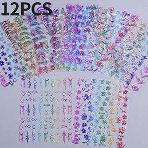 12 pièces coloré français ligne fleur Nail Art autocollants 3D feuilles/fleurs/motifs géométriques ongles décalcomanies auto-adhésif <span class=keywords><strong>manucure</strong></span> - Product Image 1