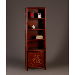 Meuble de rangement à thé en bambou fait main, étagère multi-niveaux sur pied avec armoire pour salon, mobilier classique - Product Image 1