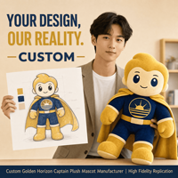 Peluche Mascotte Capitaine Golden Horizon, Jouet en Peluche Personnalisé, Animal en Peluche, Jouet Doux, Fabricant OEM ODM, Logo Personnalisé, Cadeau Promotionnel