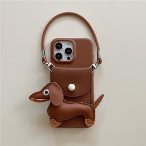 เคสโทรศัพท์ลายสุนัขดัชชุนด์น่ารัก พร้อมสายคล้องมือ วัสดุหนัง PU สำหรับสาวๆ ป้องกันได้ดีเยี่ยม - Product Image 1
