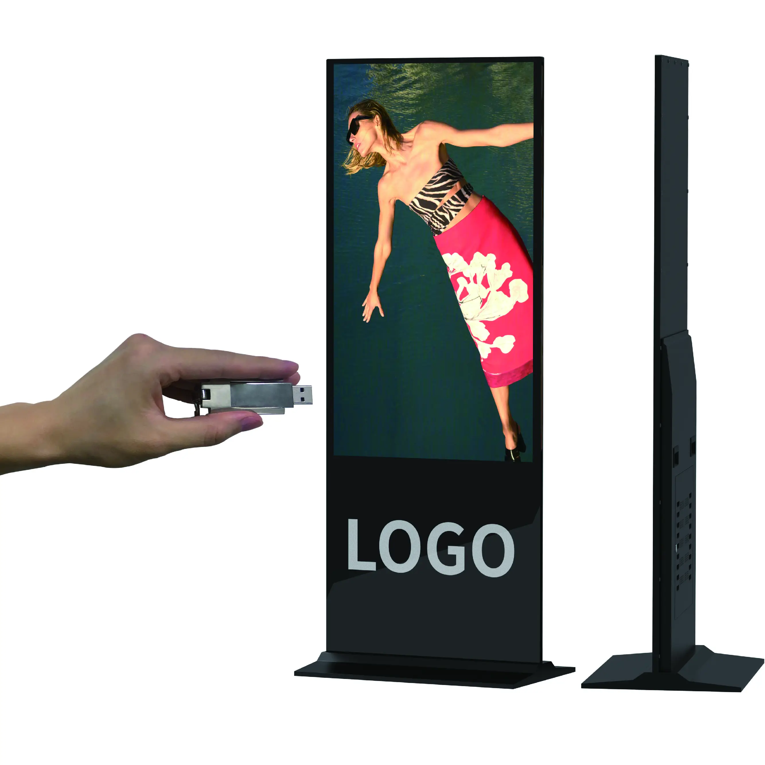 Display LCD Ultra sottile da 55 pollici con supporto da pavimento per segnaletica digitale per pubblicità Display per lettore ad alta definizione