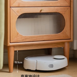 Commode en bois massif de 40 cm de large, armoire de rangement à trois tiroirs, meuble de chambre à coucher avec design à panneaux en verre - Product Image 2