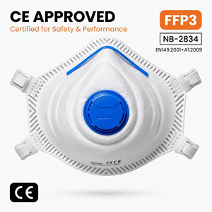 Masque respiratoire jetable FFP3 avec valve d'expiration, certifié EN149, masque anti-poussière 4 couches en tissu non-tissé pour la construction et l'industrie - Product Image 1