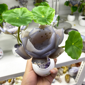 Vente en gros de cristaux de pot d'agate géode lotus Pierres de guérison en vrac Amas d'agate géode bonsaï pour ornements Fengshui - Product Image 5