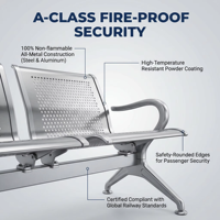 Banc d'attente public tout métal de qualité aéroportuaire, robuste en aluminium, pour aéroports, hubs hospitaliers et infrastructures à fort trafic